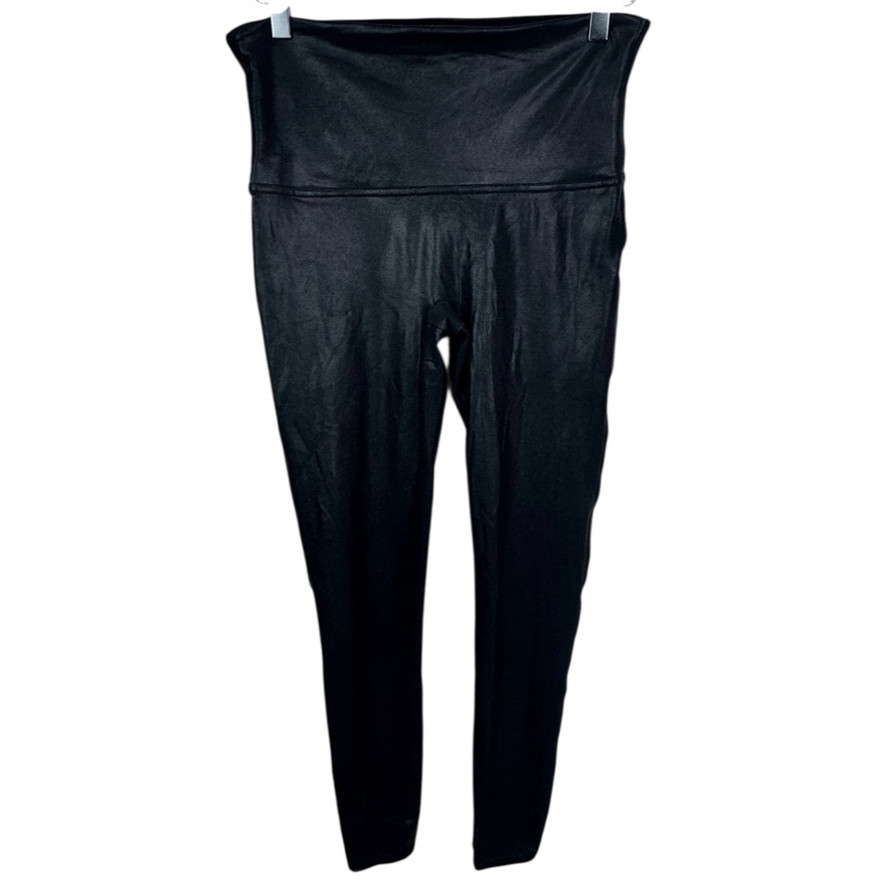 Spanx Faux Leather Black Shimmer Metallic Slimming Leggings Pants Women's XL - Picture 5 of 12